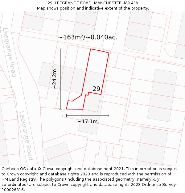 29, LEEGRANGE ROAD, MANCHESTER, M9 4FA: Plot and title map