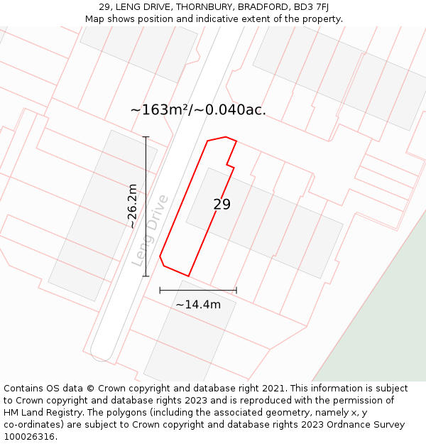 29, LENG DRIVE, THORNBURY, BRADFORD, BD3 7FJ: Plot and title map