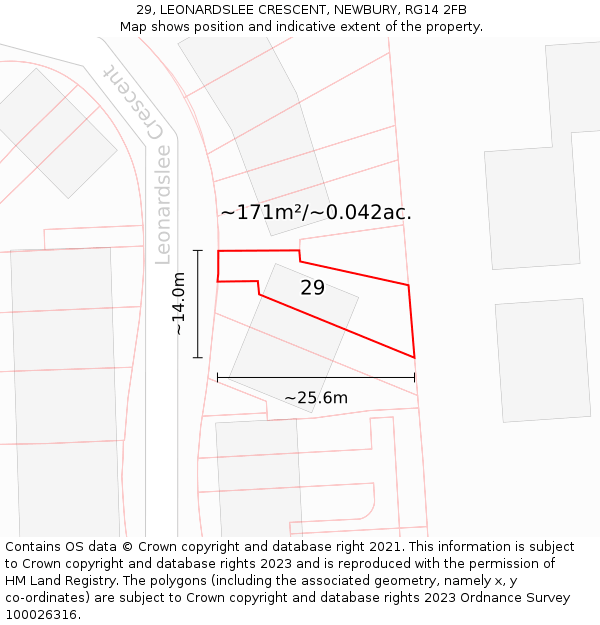 29, LEONARDSLEE CRESCENT, NEWBURY, RG14 2FB: Plot and title map