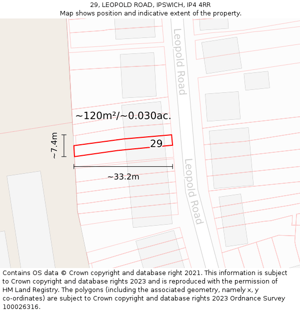 29, LEOPOLD ROAD, IPSWICH, IP4 4RR: Plot and title map