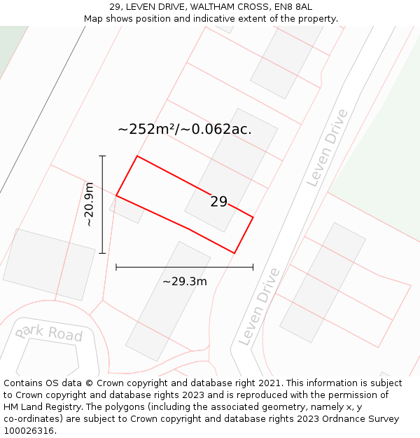 29, LEVEN DRIVE, WALTHAM CROSS, EN8 8AL: Plot and title map