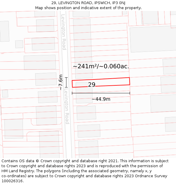 29, LEVINGTON ROAD, IPSWICH, IP3 0NJ: Plot and title map