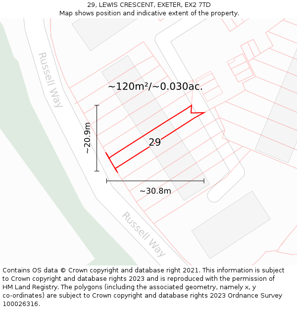 29, LEWIS CRESCENT, EXETER, EX2 7TD: Plot and title map