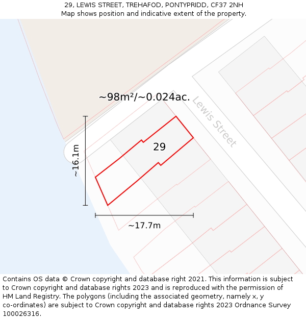 29, LEWIS STREET, TREHAFOD, PONTYPRIDD, CF37 2NH: Plot and title map