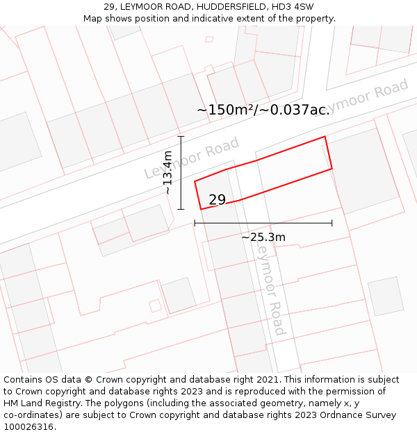 29, LEYMOOR ROAD, HUDDERSFIELD, HD3 4SW: Plot and title map