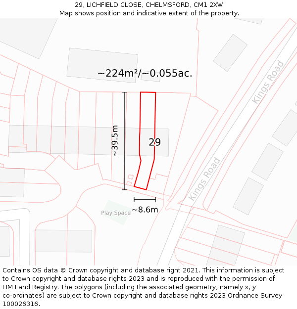 29, LICHFIELD CLOSE, CHELMSFORD, CM1 2XW: Plot and title map