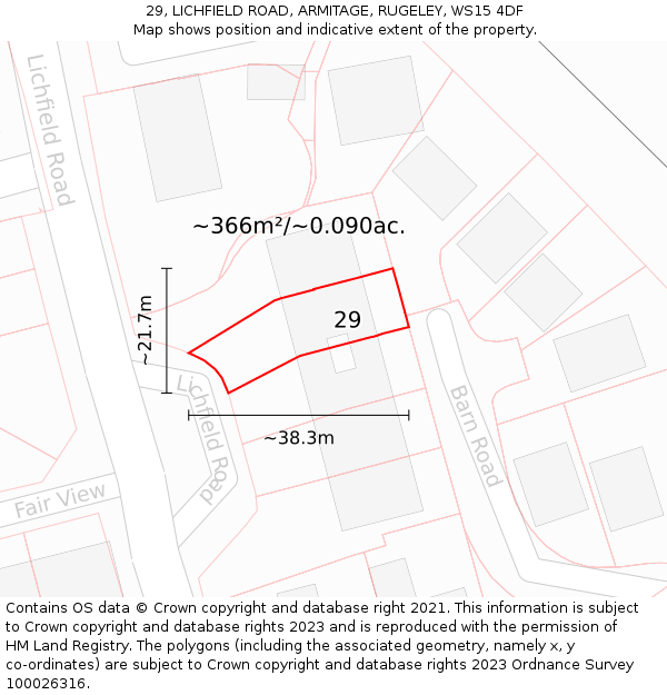 29, LICHFIELD ROAD, ARMITAGE, RUGELEY, WS15 4DF: Plot and title map