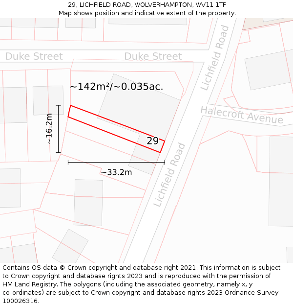 29, LICHFIELD ROAD, WOLVERHAMPTON, WV11 1TF: Plot and title map