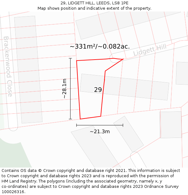 29, LIDGETT HILL, LEEDS, LS8 1PE: Plot and title map
