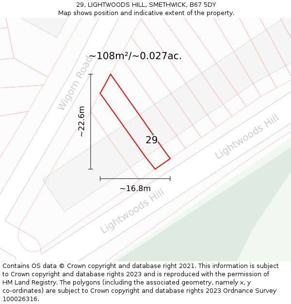 29, LIGHTWOODS HILL, SMETHWICK, B67 5DY: Plot and title map