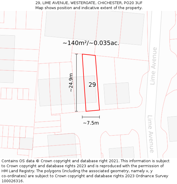 29, LIME AVENUE, WESTERGATE, CHICHESTER, PO20 3UF: Plot and title map