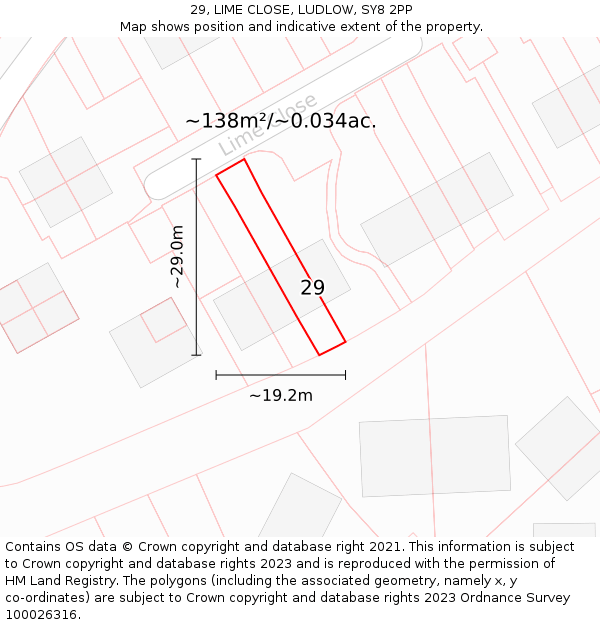 29, LIME CLOSE, LUDLOW, SY8 2PP: Plot and title map