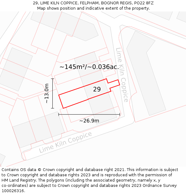 29, LIME KILN COPPICE, FELPHAM, BOGNOR REGIS, PO22 8FZ: Plot and title map