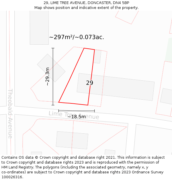 29, LIME TREE AVENUE, DONCASTER, DN4 5BP: Plot and title map