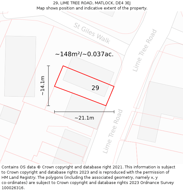 29, LIME TREE ROAD, MATLOCK, DE4 3EJ: Plot and title map