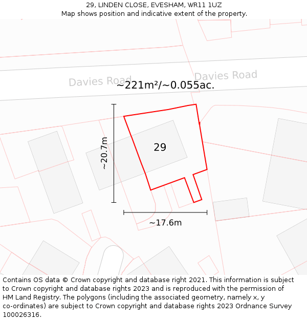 29, LINDEN CLOSE, EVESHAM, WR11 1UZ: Plot and title map
