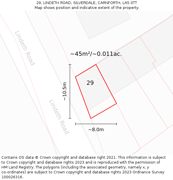 29, LINDETH ROAD, SILVERDALE, CARNFORTH, LA5 0TT: Plot and title map