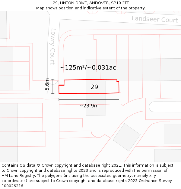 29, LINTON DRIVE, ANDOVER, SP10 3TT: Plot and title map
