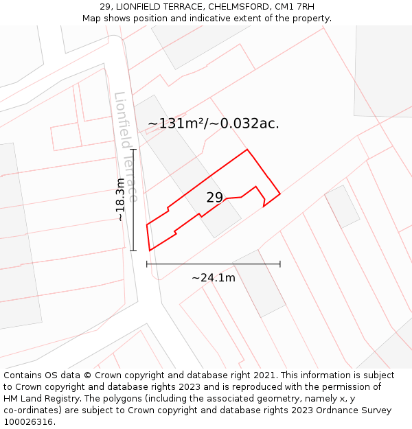 29, LIONFIELD TERRACE, CHELMSFORD, CM1 7RH: Plot and title map