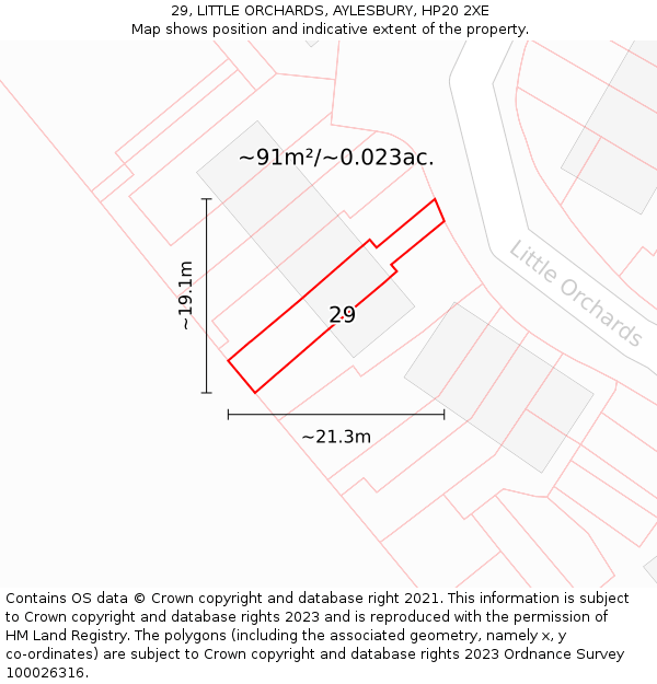 29, LITTLE ORCHARDS, AYLESBURY, HP20 2XE: Plot and title map