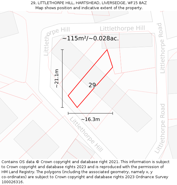 29, LITTLETHORPE HILL, HARTSHEAD, LIVERSEDGE, WF15 8AZ: Plot and title map