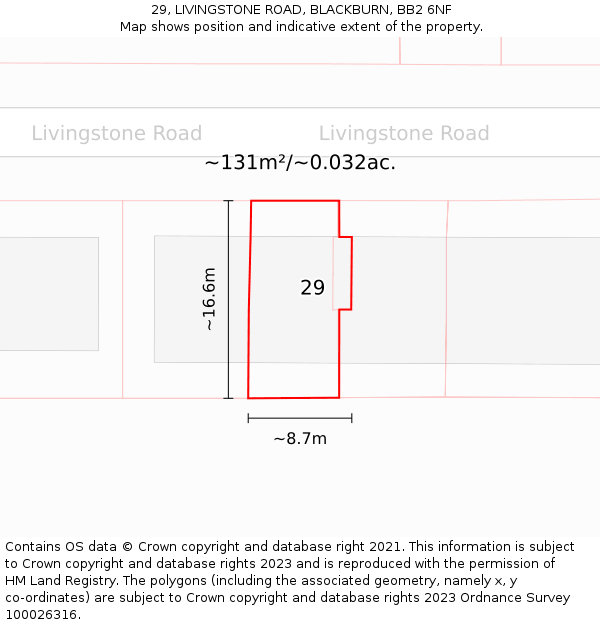 29, LIVINGSTONE ROAD, BLACKBURN, BB2 6NF: Plot and title map