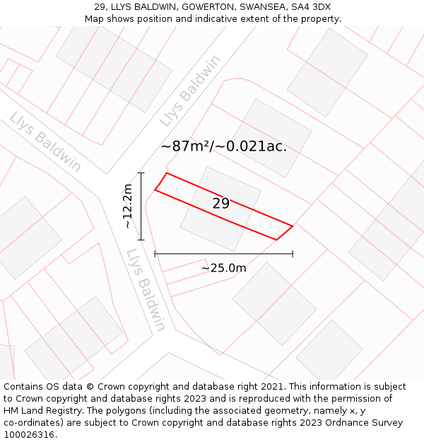 29, LLYS BALDWIN, GOWERTON, SWANSEA, SA4 3DX: Plot and title map