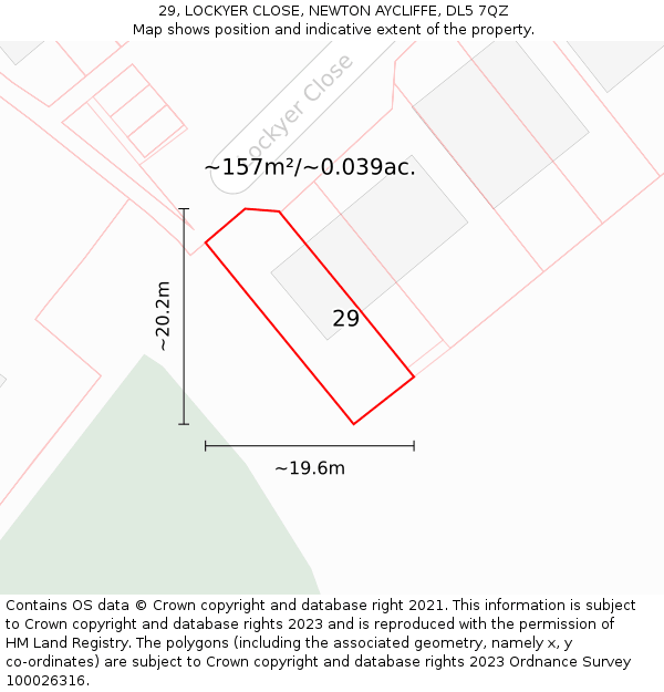 29, LOCKYER CLOSE, NEWTON AYCLIFFE, DL5 7QZ: Plot and title map