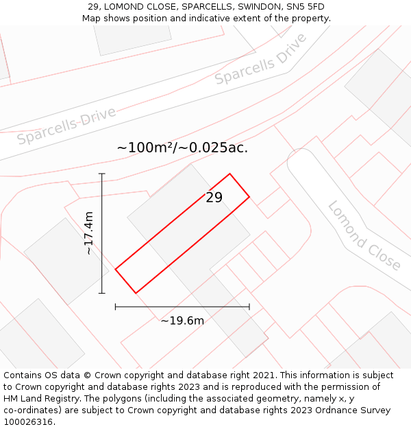29, LOMOND CLOSE, SPARCELLS, SWINDON, SN5 5FD: Plot and title map