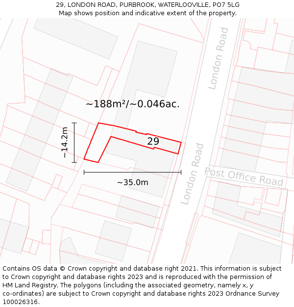 29, LONDON ROAD, PURBROOK, WATERLOOVILLE, PO7 5LG: Plot and title map