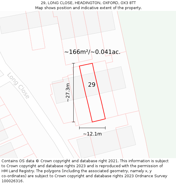 29, LONG CLOSE, HEADINGTON, OXFORD, OX3 8TT: Plot and title map