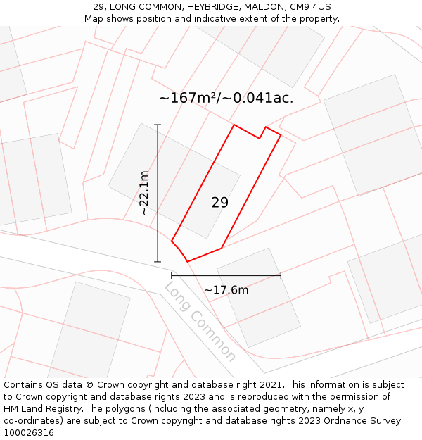 29, LONG COMMON, HEYBRIDGE, MALDON, CM9 4US: Plot and title map