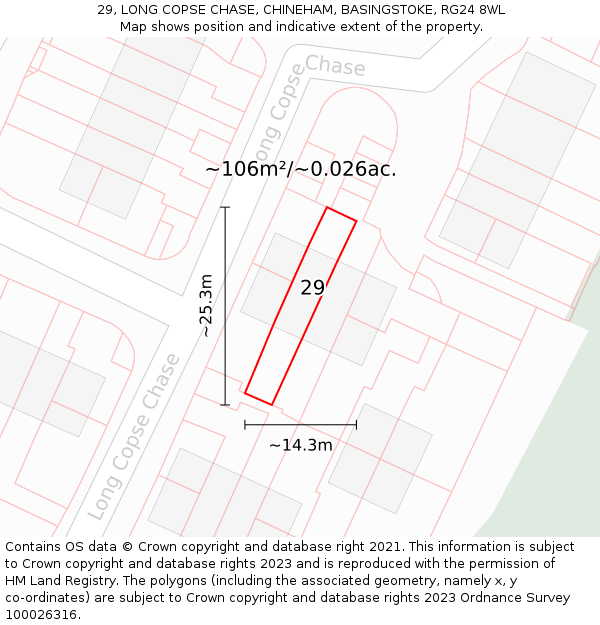 29, LONG COPSE CHASE, CHINEHAM, BASINGSTOKE, RG24 8WL: Plot and title map