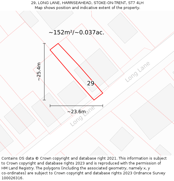 29, LONG LANE, HARRISEAHEAD, STOKE-ON-TRENT, ST7 4LH: Plot and title map