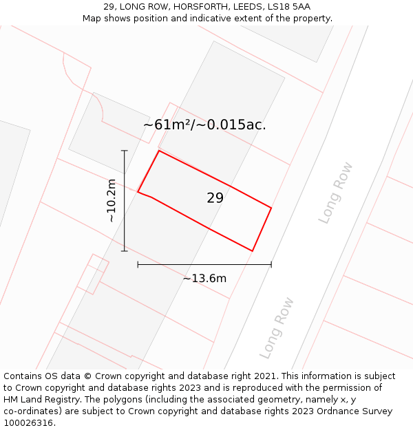 29, LONG ROW, HORSFORTH, LEEDS, LS18 5AA: Plot and title map