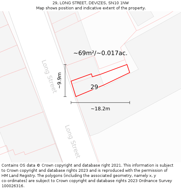 29, LONG STREET, DEVIZES, SN10 1NW: Plot and title map