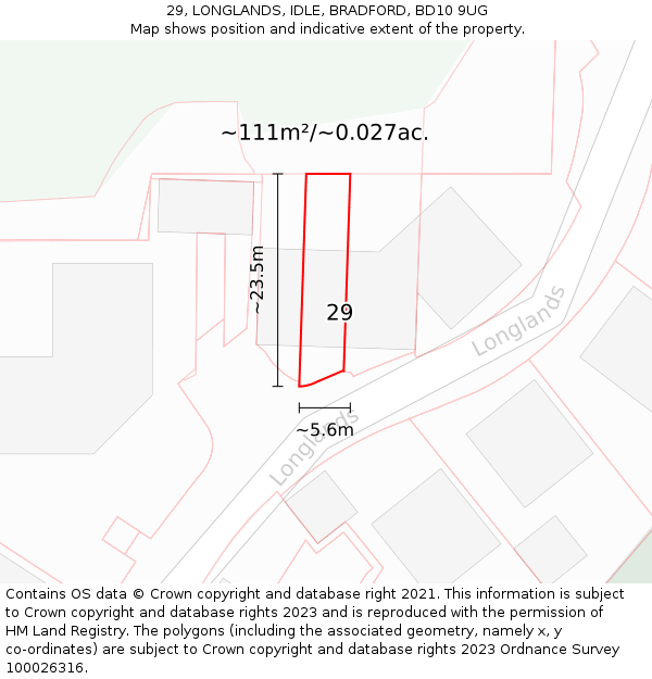 29, LONGLANDS, IDLE, BRADFORD, BD10 9UG: Plot and title map