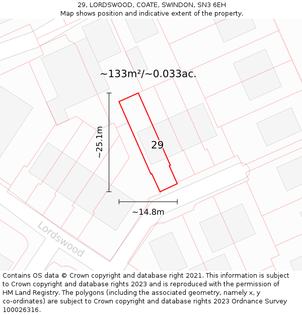 29, LORDSWOOD, COATE, SWINDON, SN3 6EH: Plot and title map