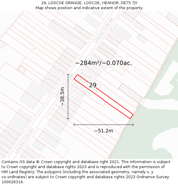 29, LOSCOE GRANGE, LOSCOE, HEANOR, DE75 7JY: Plot and title map