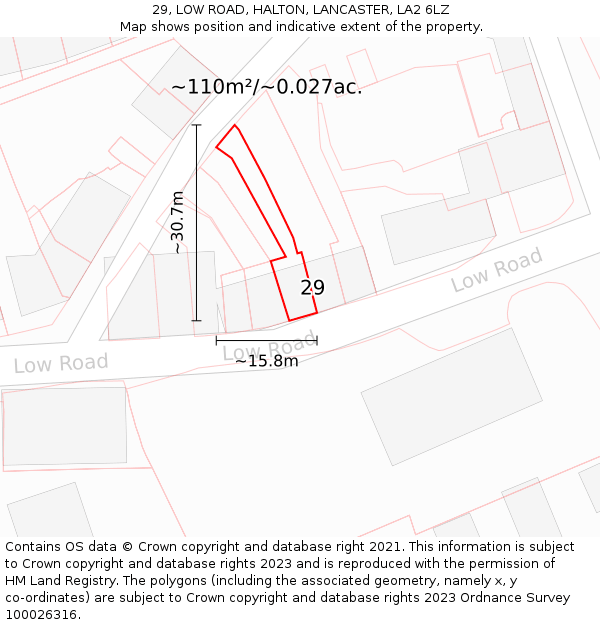 29, LOW ROAD, HALTON, LANCASTER, LA2 6LZ: Plot and title map