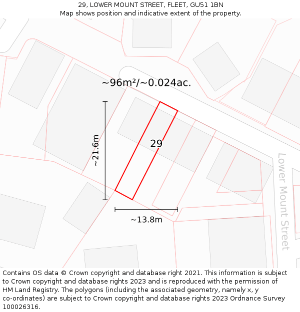 29, LOWER MOUNT STREET, FLEET, GU51 1BN: Plot and title map