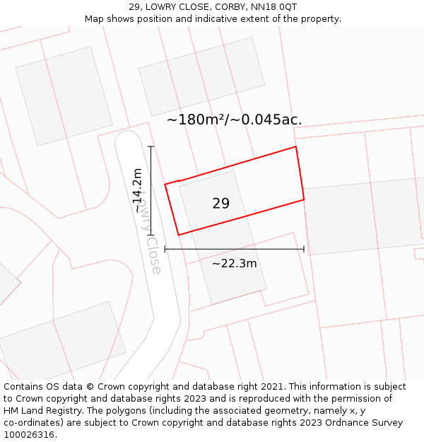 29, LOWRY CLOSE, CORBY, NN18 0QT: Plot and title map