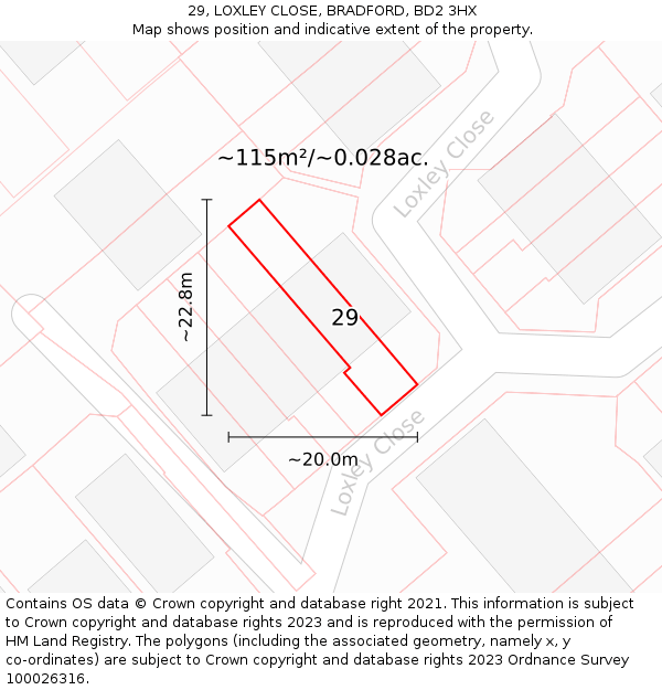 29, LOXLEY CLOSE, BRADFORD, BD2 3HX: Plot and title map