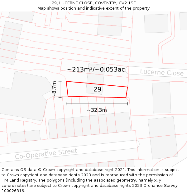 29, LUCERNE CLOSE, COVENTRY, CV2 1SE: Plot and title map