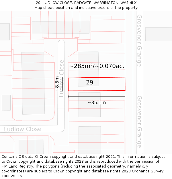29, LUDLOW CLOSE, PADGATE, WARRINGTON, WA1 4LX: Plot and title map