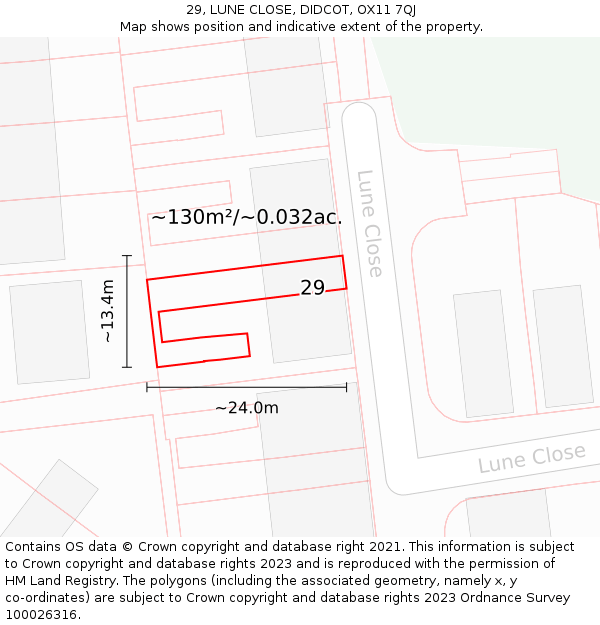 29, LUNE CLOSE, DIDCOT, OX11 7QJ: Plot and title map