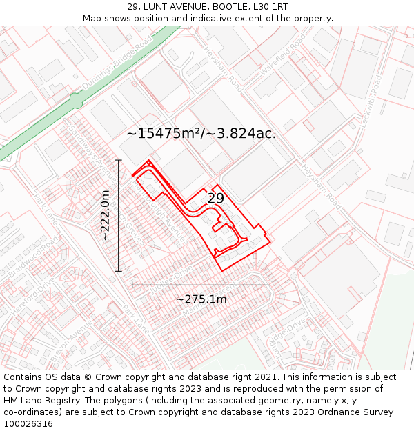 29, LUNT AVENUE, BOOTLE, L30 1RT: Plot and title map