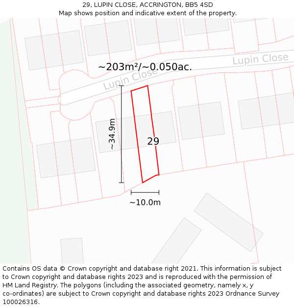 29, LUPIN CLOSE, ACCRINGTON, BB5 4SD: Plot and title map