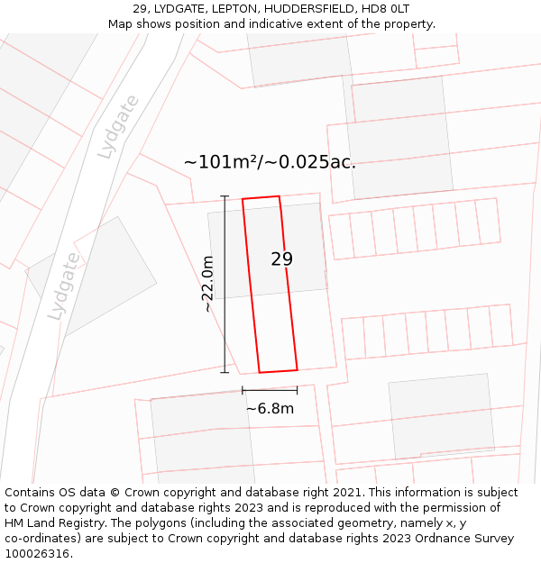 29, LYDGATE, LEPTON, HUDDERSFIELD, HD8 0LT: Plot and title map