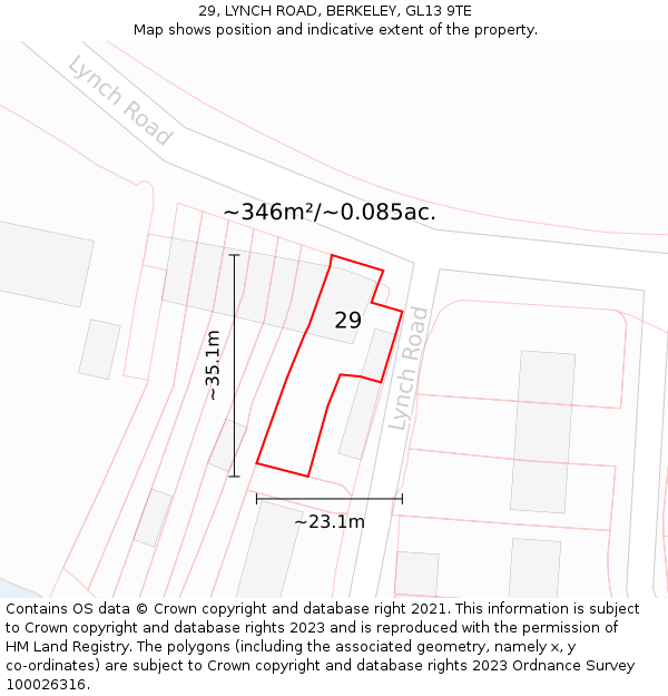 29, LYNCH ROAD, BERKELEY, GL13 9TE: Plot and title map